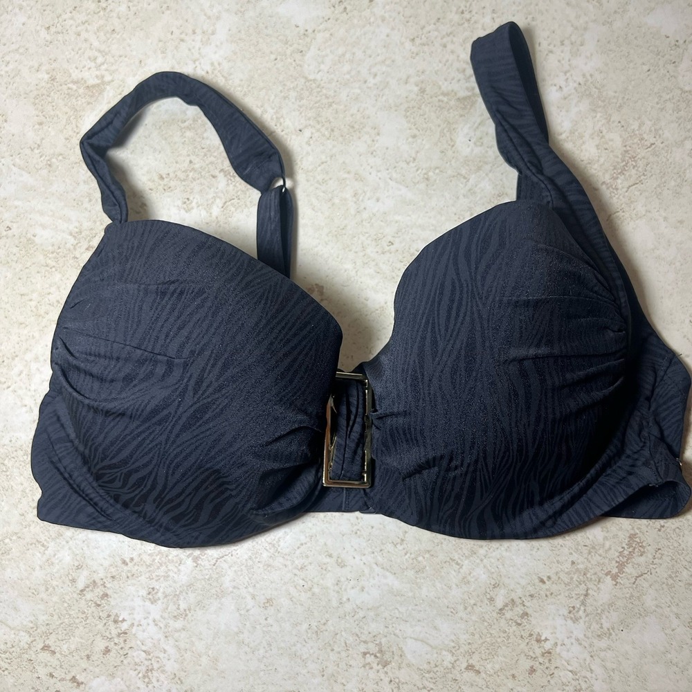 Panache Swim Lola Molded Bikini Top Black Zebra Underwire SW0721PN Sz 36DD / 36E